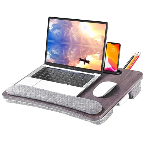 HAMITOR Lap Desk Laptop Bed Table: Fits up to 15.6 inch Laptop Computer lapdesk with Soft Pillow and Storage Bag - Padded Lap Work Tray and Gaming Desk on Bed - Wood Wide Writing Tray for Home Office