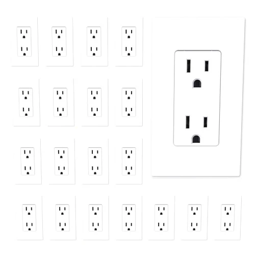 ELEGRP Matte White Standard Decorator Electrical Wall Receptacle Outlet, 15A 125V, 2 Pole 3 Wire, Non- Tamper Resistant, NEMA 5-15R, Self-Grounding, Wall Plate Included, UL Listed, 20 Pack