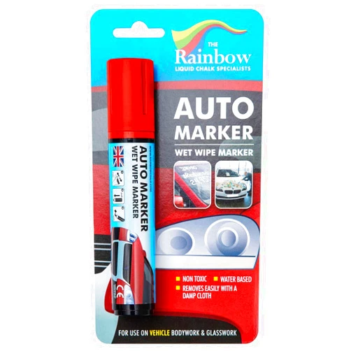 Rainbow Chalk Markers Limited Window Markers for Glass Washable Car Window Paint Pen- Dry Erase Liquid Chalk Marker for Car Decorations on All Surfaces Tire, Windshield - Auto Marker, Autowriter, Rain Resistant (Red, Jumbo Tip)