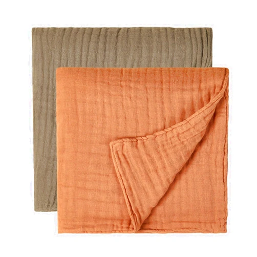 EZCLASSY-Muslin Baby Blanket Baby Bath Towel 41.3 x 43.3 Inch Baby Wash Cloth 6 Layer Cotton Towel Reusable Blankets Soft and Absorbent for Newborn Infant Essentials (Olive and Caramel)