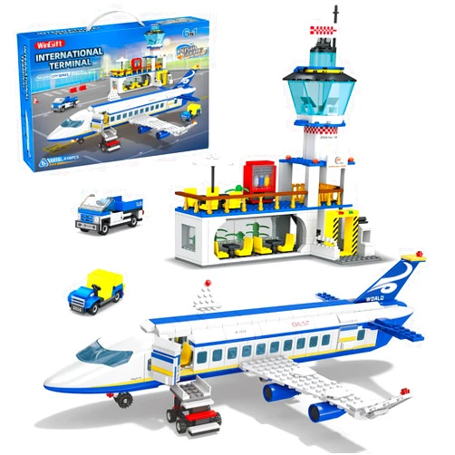 WINGIFT 838 Piece Airport Passenger Terminal Building Blocks Set-6IN1 Airplane Building Blocks Toy, Creative Building Projectswith Shuttle Bus,Baggage Truck, Top STEM Toy for Boy and Girl Ages 6 7 8+