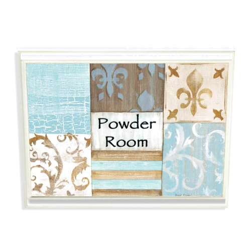 Stupell Industries 'The Stupell Home Decor Collection Fleur de Lis Powder Room Blue, Brown and Beige Bathroom', Wall Plaque Art, 19 x 13 Inches, Easy to Hang and Sturdy, Made in USA, by Bonnie Wrublesky