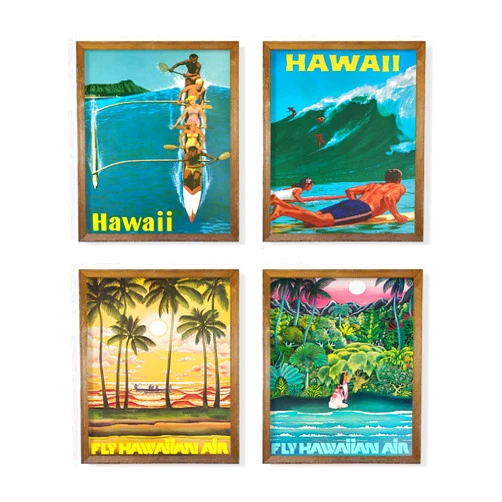YUMKNOW Hawaii Wall Art Decor - Tropical Pictures - Beach Aesthetic Room Decor - Vintage Travel Poster - Retro Surfing Wall Art - Hawaiian Prints - 50s 60s Themed Art Set - Summer Salt Poster - Tiki Bar Décor