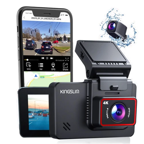 Rvntop Kingslim D4 Dual Dash Cam with Built-in WiFi GPS, Front 4K/2.5K Rear 1080P for Cars , 3