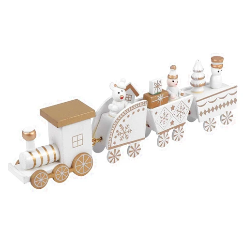 NUOBESTY 4pcs/Set Wooden Train Toy Christmas Train Toy Creative Birthday Present Decorative Tabletop Ornament for Cafe Bar Home(White)