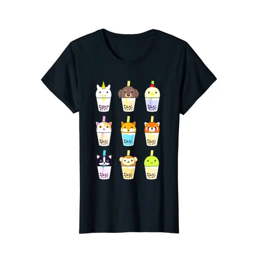 Cute Dogs boba milk tea Lover, Bubble Milkshake Dog Kawaii Animals Boba Bubble Meow Tea Anime Japanese Doggy T-Shirt for Women