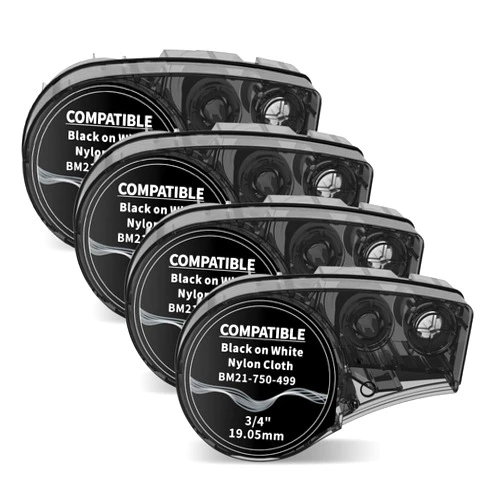 Airmall Compatible Label Cartridge Compatible with M210 Bmp21-Plus Tape Replacement for M21-750-499 Label Maker Multi-Purpose Nylon Cloth Tape 3/4 Inch, Black on White for Wire Cable, 0.75 Inch x 21ft