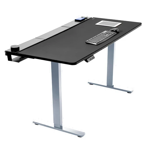 VIVO Electric 60 x 30 inch Standing Desk Workstation with Concealed Cable Trays and Full-Size Mouse Pad, Memory Controller Height Adjustment, Black Top Gray Frame, DESK-KIT-1G6-P3B