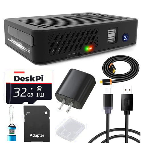 GeeekPi DeskPi Lite for Raspberry Pi 4, Pi 4 Case with Power Button/Heatsink with PWM Fan,32GB Card,QC3.0 Power Supply for Raspberry Pi 4B