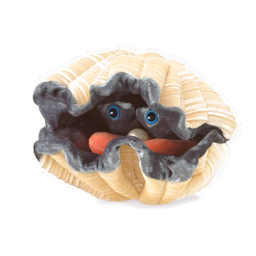 Folkmanis Giant Clam Hand Puppet Plush, Light Tan/Gray