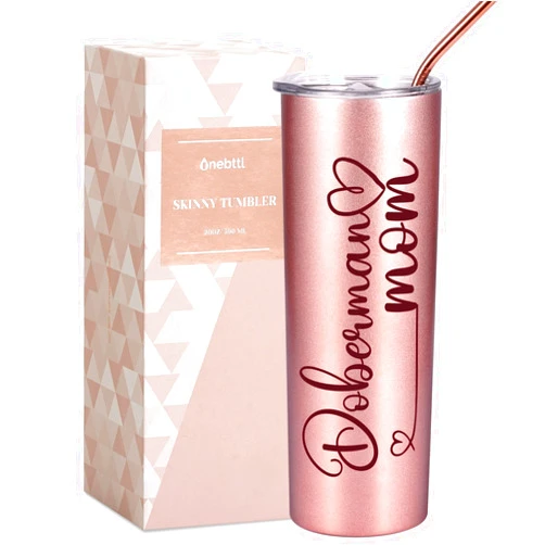 Onebttl Doberman Gifts for Women, Best Doberman Pinscher Mom Gifts on Mother's Day, Unique Dog Mom Gifts for Dobie Mama, Rose Gold Stainless Steel Insulated Tumbler 20 oz