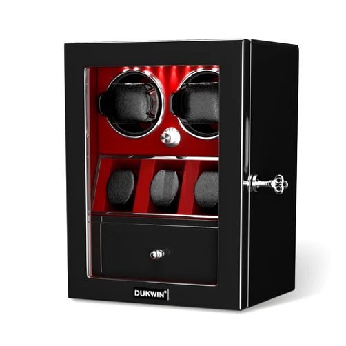 DUKWIN Watch Winder for 2/4/6/8 Automatic Watches,Lockable Watch Winders with Watch Holders and Jewelry Storages, Super Quiet Mabuchi Motor with High-Gloss Piano Lacquer Finish,Built-in Illumination