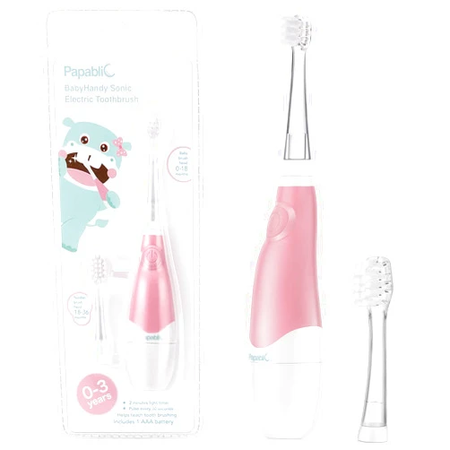Papablic BabyHandy 2-Stage Sonic Electric Toothbrush for Babies and Toddlers Ages 0-3 Years, Pink