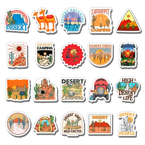 GOLEEX 20 Pack Pcs Waterproof Vinyl Desert Camping Camel Cactus Theme Sticker Items for Teens Birthday Gifts Lovers Nature Adventure Travel Outdoors Aesthetic Bottles Phone Decal