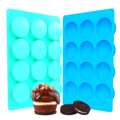 UIRNCO 2 Pack Oreo Chocolate Molds Silicone, 12-Cavity Round Silicone Oreo Cookie Molds, Non-Stick Silicone Baking Molds for Oreo, Chocolate, Cookie, Candy, Jelly, and Mini Cakes