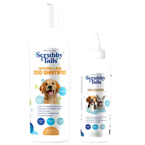 Scrubby Tails Unscented Oatmeal Dog Shampoo & Ear Cleaner Bundle(Made in USA)
