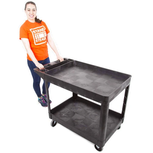 Stand Steady Original Tubstr Extra Large Two Shelf Utility Service Cart - Supports up to 500 lbs., Heavy-Duty Rolling Service Cart for Warehouse, Garage, School, Kitchens, Office (Black, 45.5 x 24.5)