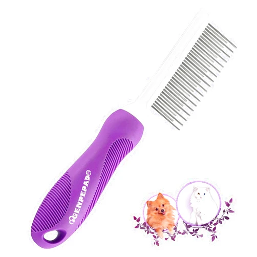 GENPEPADO Grooming Comb for Dogs and Cats with Matted Hair, Detangling Pet Comb with Long and Short Stainless Steel Metal Fine Teeth for Removing Mats, Tangles, Knots & Loose Fur from The Undercoat