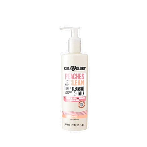 Soap & Glory Peaches & Clean Cleansing Milk - Gentle Face Cleanser + Makeup Remover with Jojoba Oil and Peach & Ginseng Extracts - Hydrating Face Wash for Women for Soft, Radiant Skin (11.8 oz)