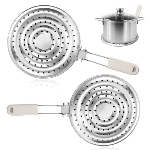 WFPLUS 2 Pack 8 Inch Heat Diffuser Plate, Stainless Steel Heat Diffuser Reducer Flame Guard Simmer Plate, Hanging Collapsible Induction Diffuser Plate Simmer Ring for Electric and Gas Stovetops