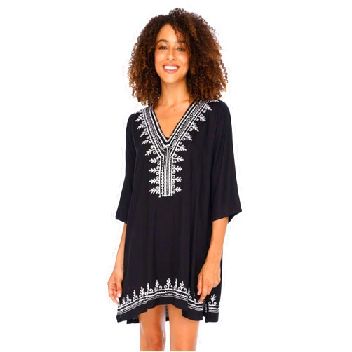 Back From Bali Womens Boho Embroidered Swimsuit Cover Up Loose Fit Casual Tunic Top Dress Resort Wear