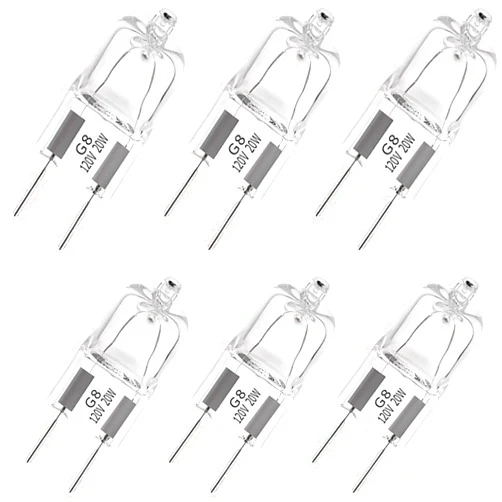 EKSAVE G8 Halogen Light Bulbs 20W 120V Xenon Under Cabinet Lighting Replacements G8 Base 2Pin T4 JCD Type 2700K (Pack of 6)
