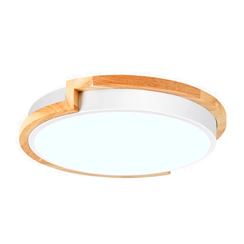 Peblto Modern LED Close to Ceiling Light, Round Shape Flush Mount Ceiling Lighting Fixture, Matte White with Wood Accent, Minimalist Kitchen Light Fixtures for Bedroom, Entryway, Laundry Room, 11.8in
