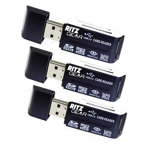 Ritz Gear Dual USB SD Card Reader 4-in-1 SD Memory Card Reader USB 2.0 (3-Pack)