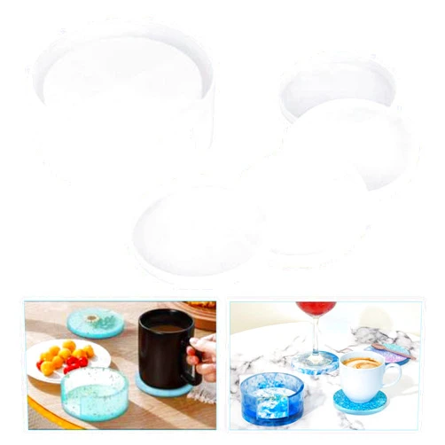 KRLIFCSL 5 Pack Coaster Epoxy Resin Silicone Molds, Coaster Storage Box Resin Mold with 4 pcs Round Coaster Molds, for DIY Resin Coaster, Cups Mats, Home Decoration, Tabletop Protection Ornament.