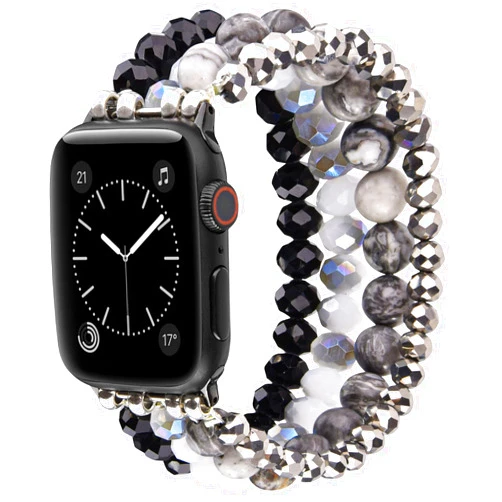CAGOS Bracelet Beaded Compatible with Apple Watch Band Series 10/9/8/7/6/5/4/3/2/1 SE 38mm 40mm 41mm 42mm 44mm 45mm 46mm, Cute Handmade Fashion Elastic Stretchy iWatch Bands for Women (Grey/Black, 38mm/40mm/41mm/42mm(Series 10)-(6