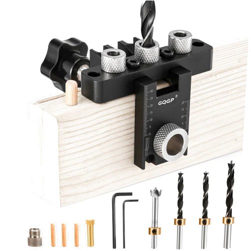 GQGP 3-in-1 Dowel Jig Kit, Self Centering Doweling Jig for Straight Holes, Woodworking Adjustable Width Drill Guides Locator, Woodworking Joints Tool with 5/16