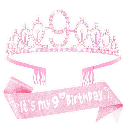 Canitor Birthday Decorations for Girls - Crown Tiara Sash Set and Headband Gift