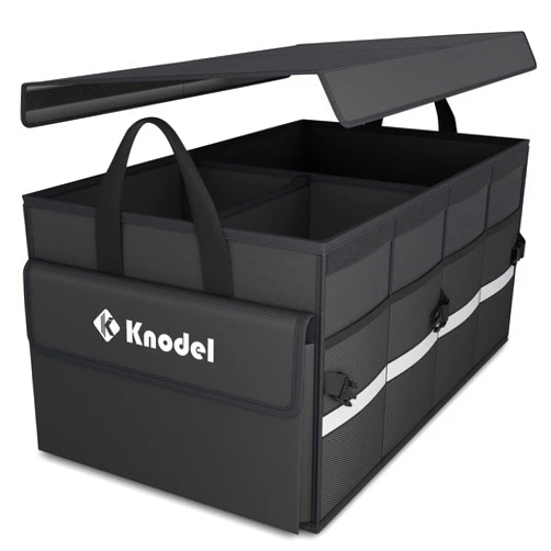 K KNODEL Car Trunk Organizer with Lid, Collapsible Car Trunk Storage Organizer, Car Organizer and Storage for SUV, Truck, Sedan (2C, Black)