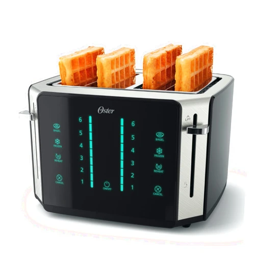 Oster 4-Slice Toaster, Touch Screen, Stainless Steel, Digital Timer, 6 Shade Settings, Easy to Clean, Removable Crumb Tray