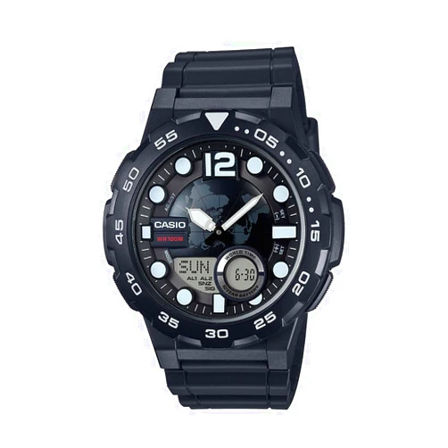 Casio Men's AEQ100W-1AV 3D Dial Analog-Digital Display Quartz Black Watch