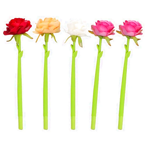NUOBESTY Artificial Flowers Ballpoint Pen 5pcs Flower Pens Rose Shaped Ballpoint Writing Pens Creative Artificial Flowers Liquid Black Gel Ink Pen for Home Office Party Favors Supplies