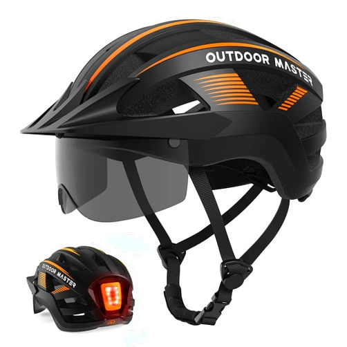 OutdoorMaster Adult Bike Helmet - Bicycle Helmet with Rechargeable Rear LED Light, Detachable Magnetic Goggles, Removable Sun Visor - Suitable for Commuting and Cycling for Men and Women
