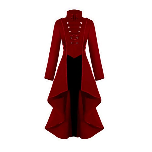 AI'MOURI Gothic Tailcoat Halloween Costumes for Women, Medieval Irregular Hem Steampunk Corset Victorian Tailcoat Jacket(Wine Red,M)