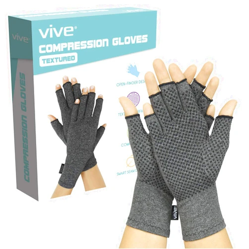 Vive Arthritis Gloves with Grips - Men & Women Textured Fingerless Compression - Open Finger Hand Gloves for Rheumatoid and Osteoarthritis - Arthritic Joint Pain Relief for Computer Typing (Large)