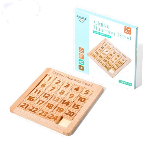 AIUAZA Wooden Number Sliding Puzzle，Brain Teasers Toy Tangram Slide Puzzle Game，Sequential Puzzles Board Game，Educational Toys for Kids and Adults（Number 1-24）