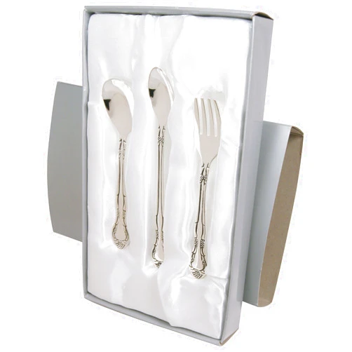 Stephan Baby Keepsake 3 Piece Silver Plated Feeding Set in Satin-Lined Gift Box