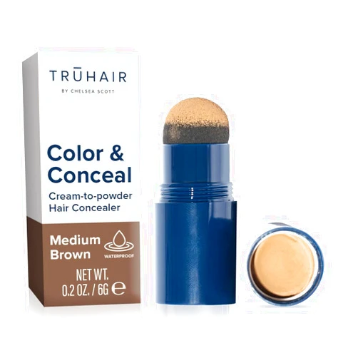 TRUHAIR Color & Conceal Waterproof Root Touch Up Hair Color Concealer - Hair Cover up for Gray Coverage and Hairline Filling - 11 Hair Colors Available (Medium Brown)