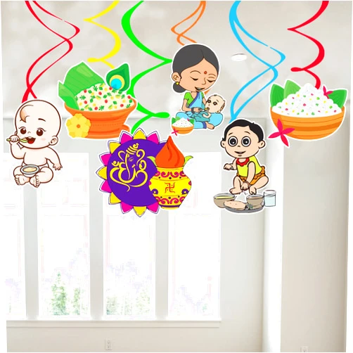 ZYOZIQUE Annaprasanam Hanging Swirls/Annaprashan Decoration Items/Rice Ceremony Decorations Items/Rice Ceremony Hanging Swirls/Baby Photoshoot Props for Rice Ceremony (Pack of 6)