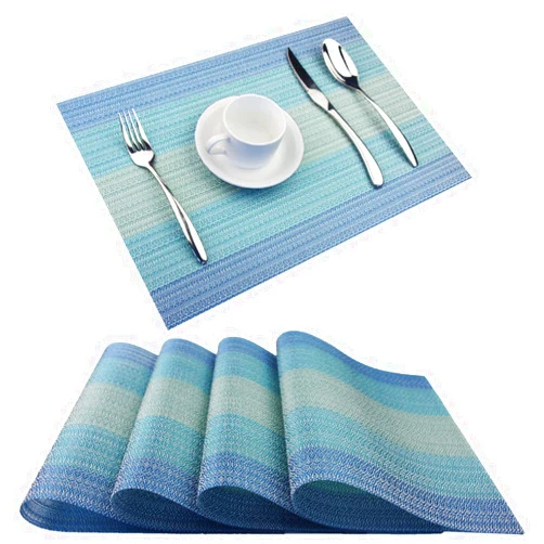 Panda Palm Vinyl Placemats,Washable Table Mats Easy to Clean Woven Placemats for Dining Table Set of 4(Blue)