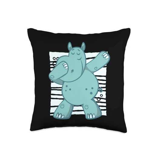 Afrika Safari, Nilpferd Geschenke, lustige Sprüche Dancing Hippo Comic Graphic for Men, Women, Children Throw Pillow, 16x16, Multicolor