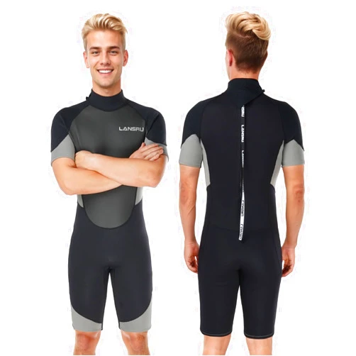 Lansru Shorty Wetsuits for Men - 2mm Upgraded CR Neoprene Wet Suit | UV Protection | Ideal Wet Suit for Men Cold Water Swimming| Back Zip for Surfing Snorkeling Diving Swimming