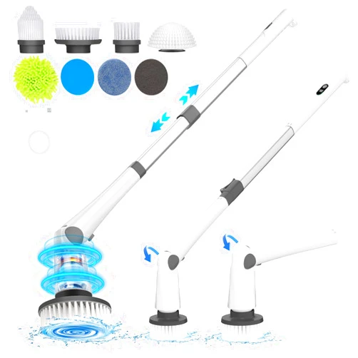 Laufary Electric Spin Scrubber, New Full-Body IPX7 Waterproof Shower ScrubberCordless Bathroom Cleaner Brush with Adjustable Extension Handle & 2 Speed,8 Replaceable Cleaning Brush Heads,Cleaning Supplies