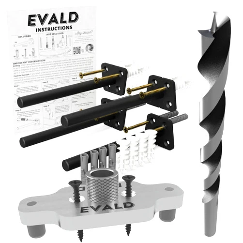 EVALD Improved Floating Shelf Bracket with Jig and Drill Bit Bundle | 6-Inch Floating Mantel Bracket with Screws and Anchors for Home Improvement | Floating Shelf Drill Jig for Hidden Shelf Brackets