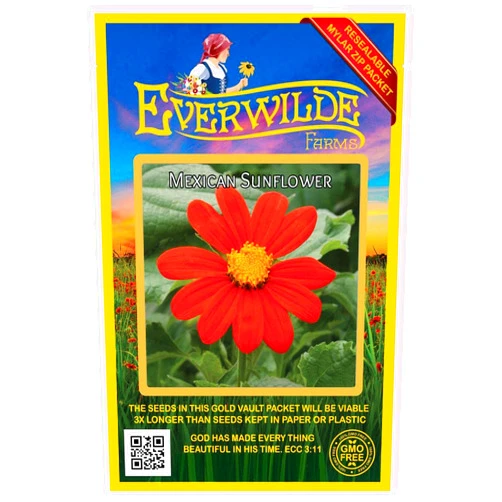 Everwilde Farms - 100 Mexican Sunflower Wildflower Seeds - Gold Vault Jumbo Seed Packet