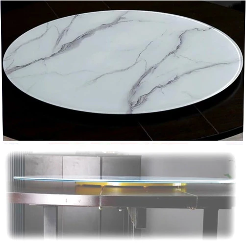 YAQXYH Round Tempered Glass Lazy Susan Turntable 24inch 28inch 32inch 36inch 40inch Large Rotating Serving Tray With Marbling Rotatable Serving Plate For Kitchen Dining Table(White stripes,100cm/40inc